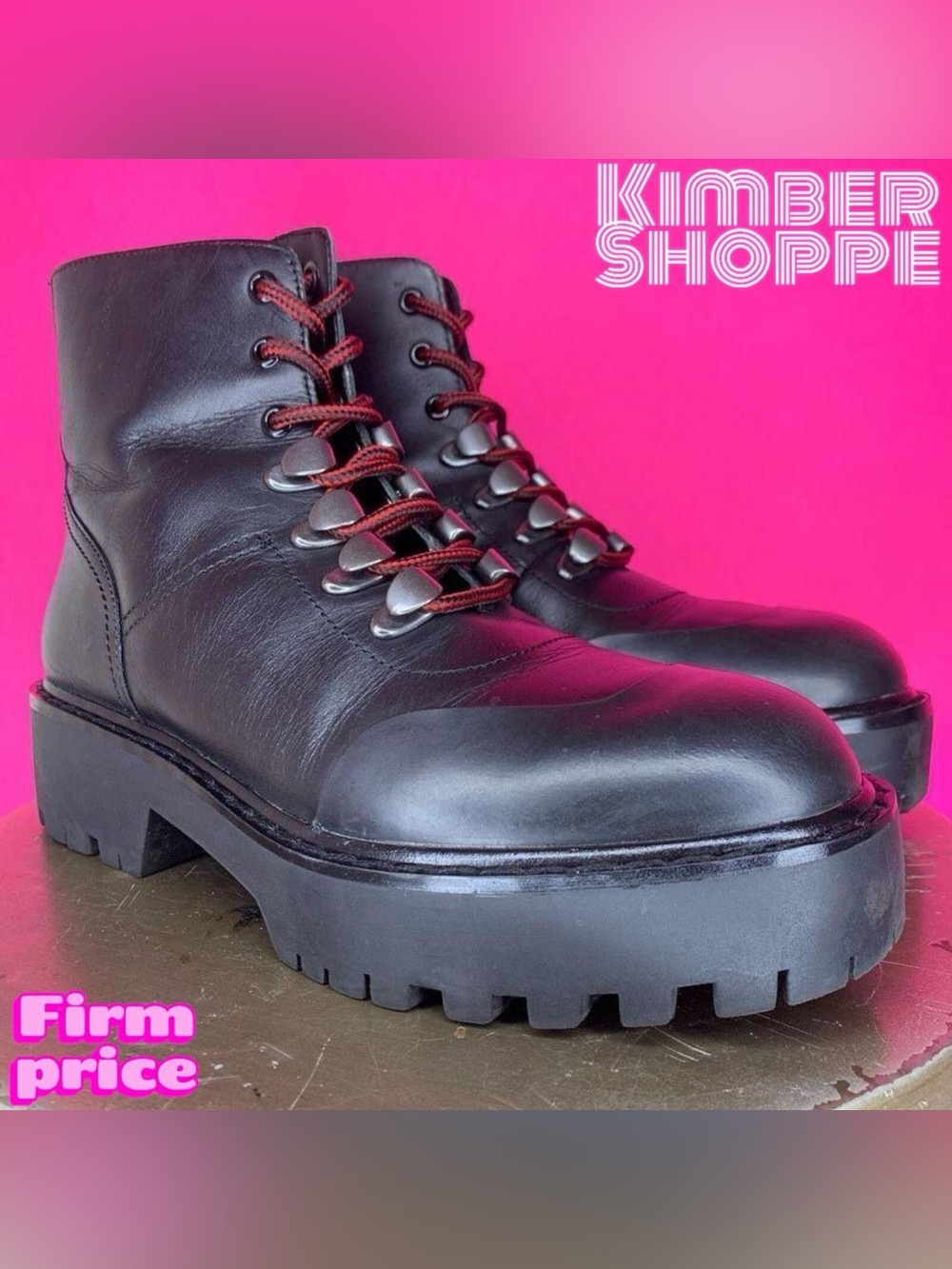Zara Black Leather Hiker Lug Sole Platform Ankle Boots US 6 EU 36